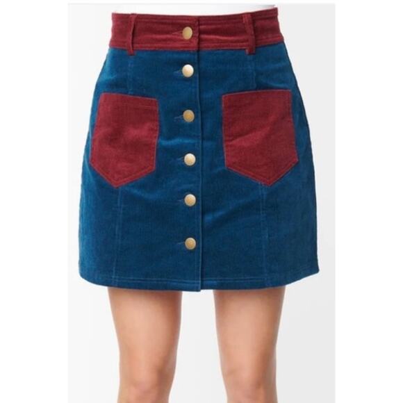 Unique Vintage Navy and Burgundy Corduroy Mini Skirt 2X NWOT - Picture 1 of 3